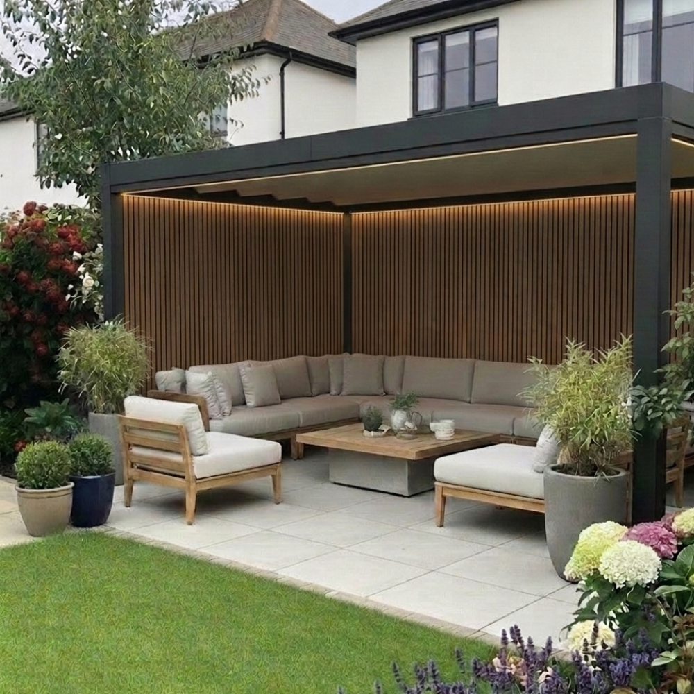 Essential Outdoor Slat Wall Panels | 230cm x 212cm | Dark Oak