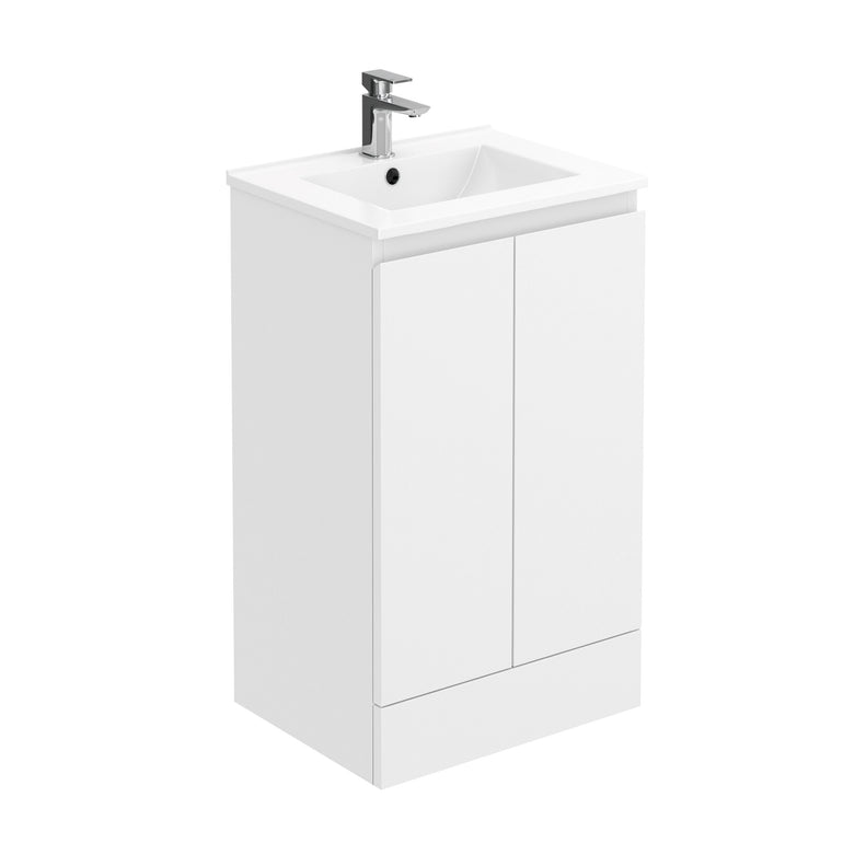 Halite 500mm Gloss White 2 Door Floor Standing Vanity Unit With 1 Tap Hole Basin - Main product image