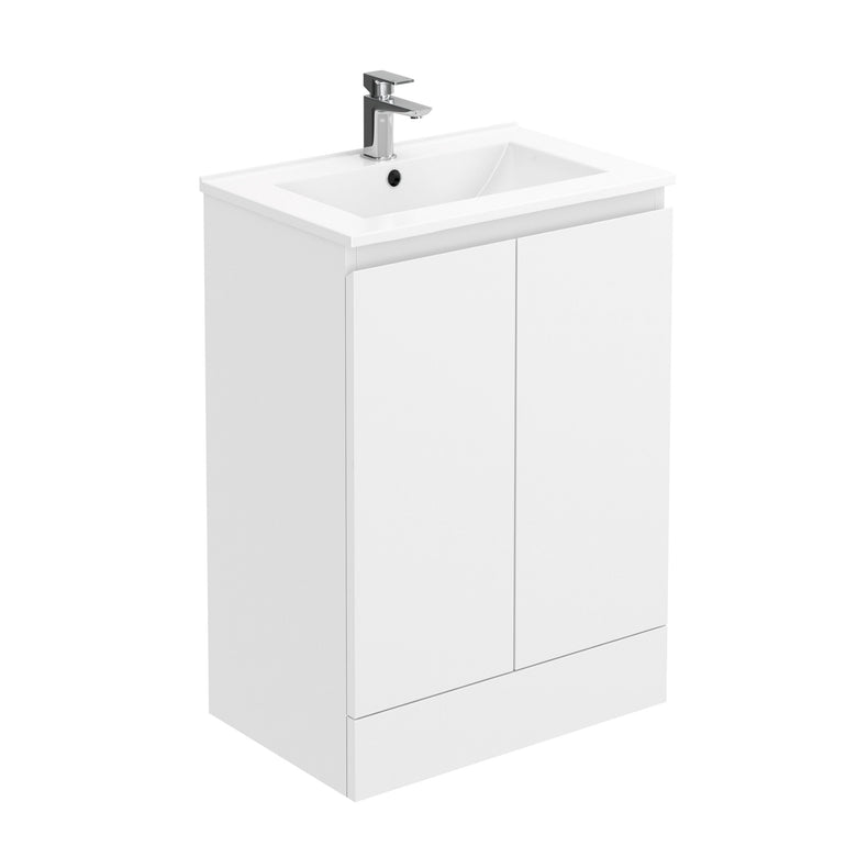 Halite 600mm Gloss White 2 Door Floor Standing Vanity Unit With 1 Tap Hole Basin - Main product image