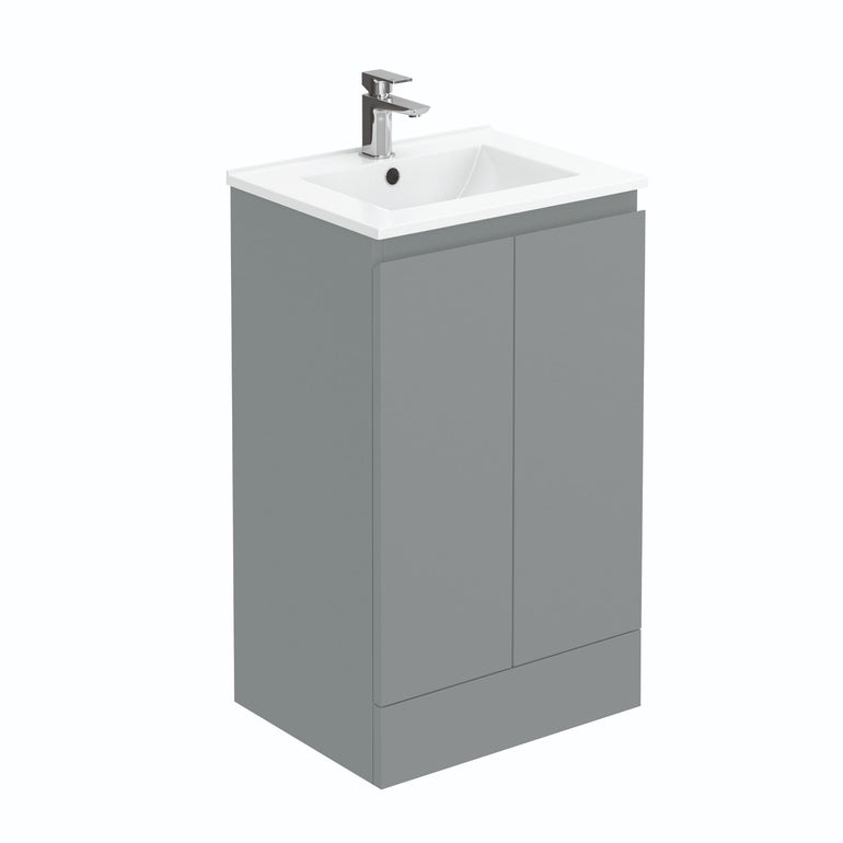 Halite 500mm Matt Grey 2 Door Floor Standing Vanity Unit With 1 Tap Hole Basin - Main product image
