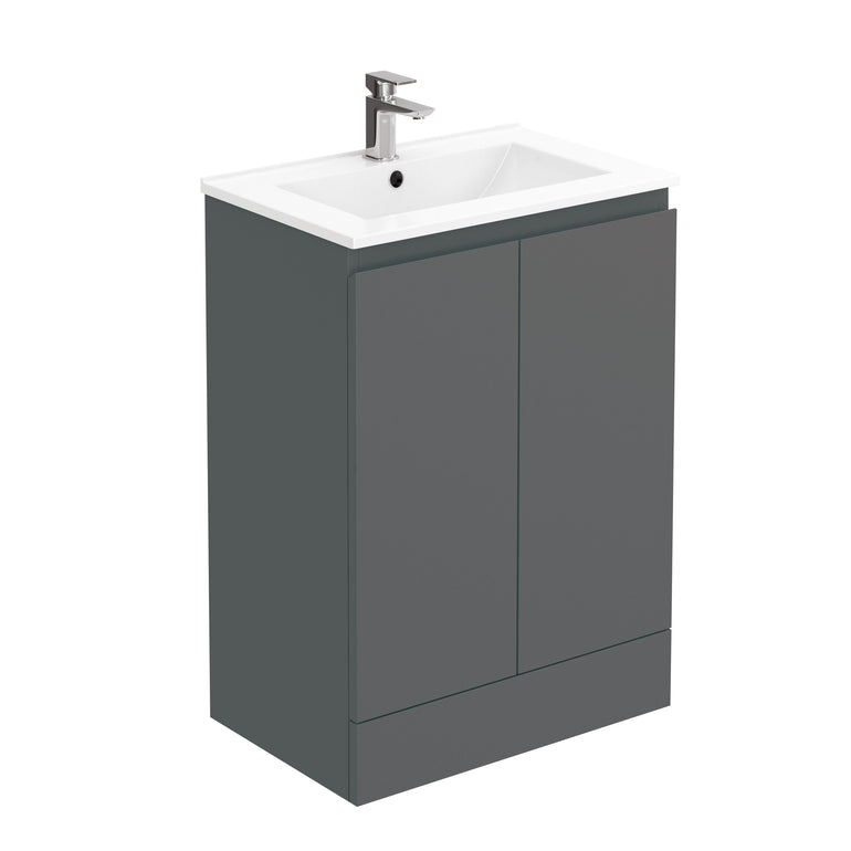 Halite 600mm Matt Grey 2 Door Floor Standing Vanity Unit With 1 Tap Hole Basin - Main product image