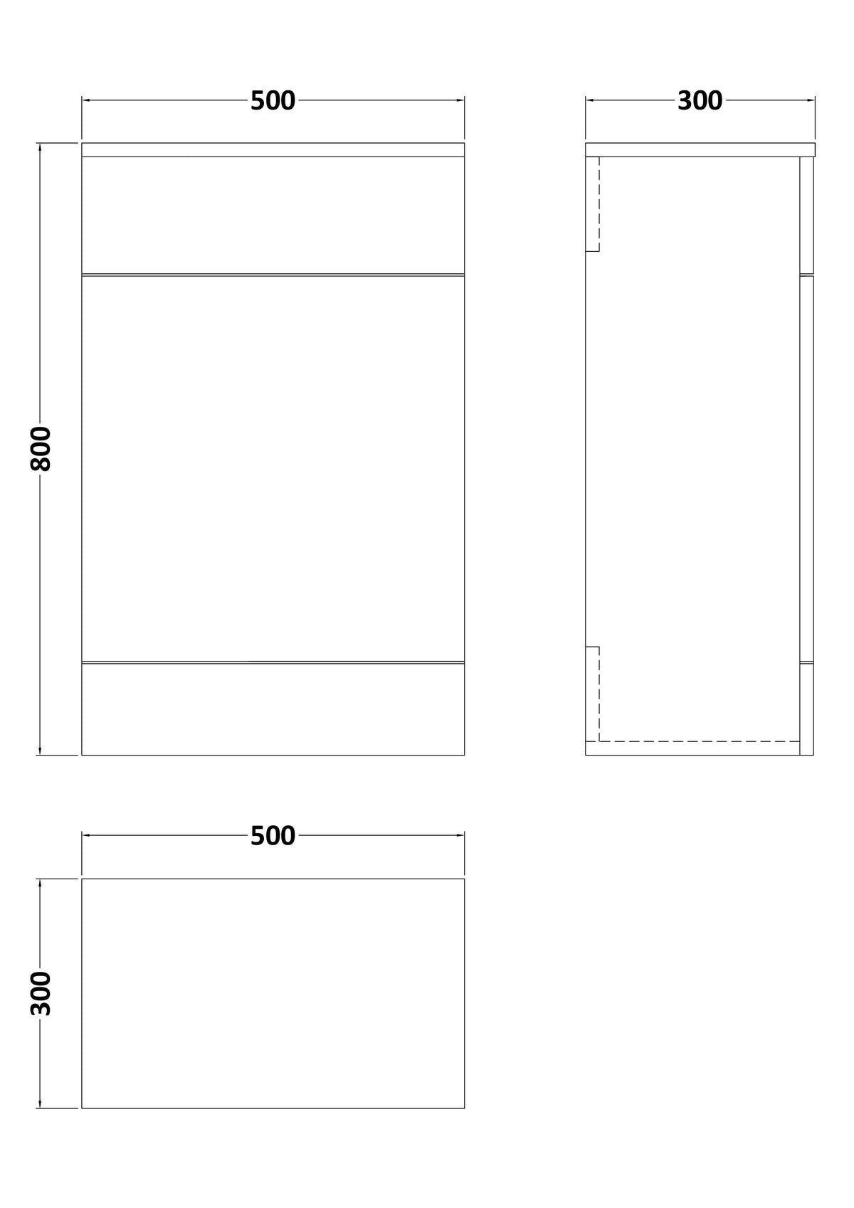 Halite 500mm Matt Grey Floor Standing WC Unit - Technical dimensions