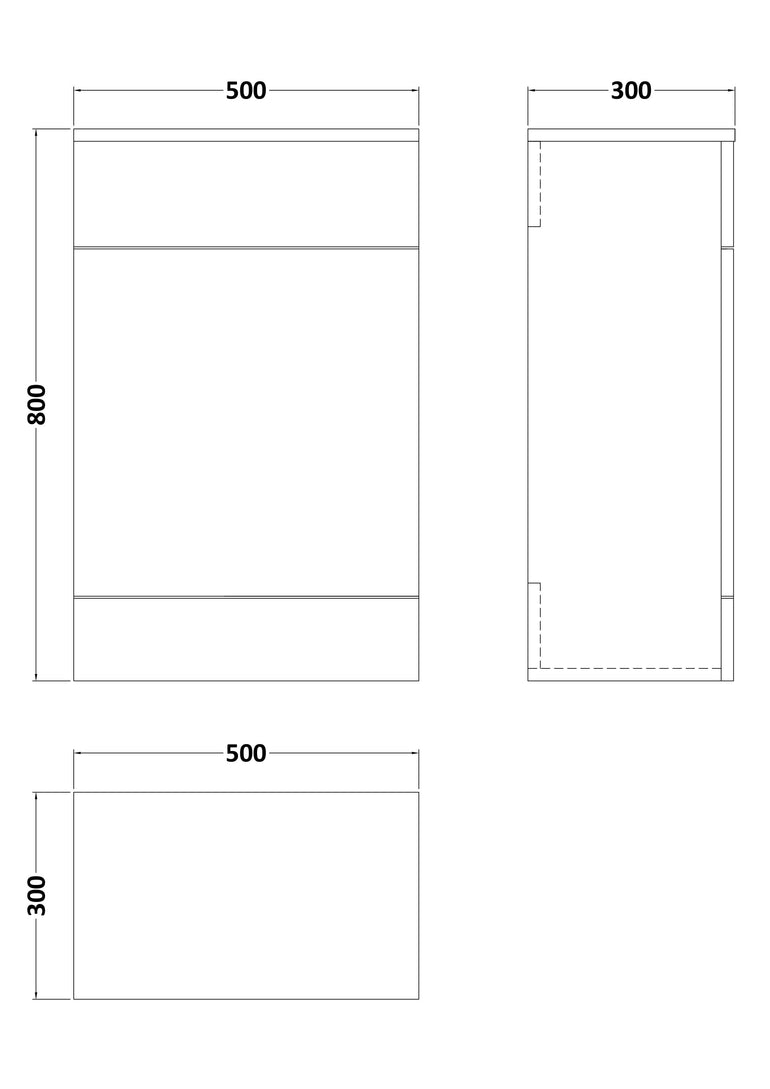 Halite 500mm Gloss White Floor Standing WC Unit - Technical dimensions