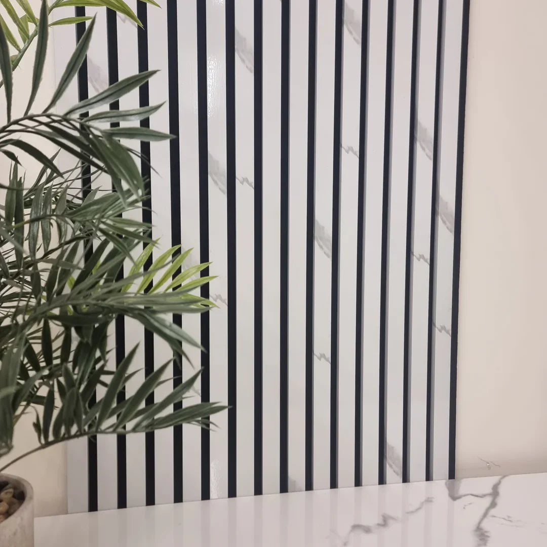 Acoustic Slatted Wall Panel 240 x 60cm - White Marble & Black Marble x  (1 panel)
