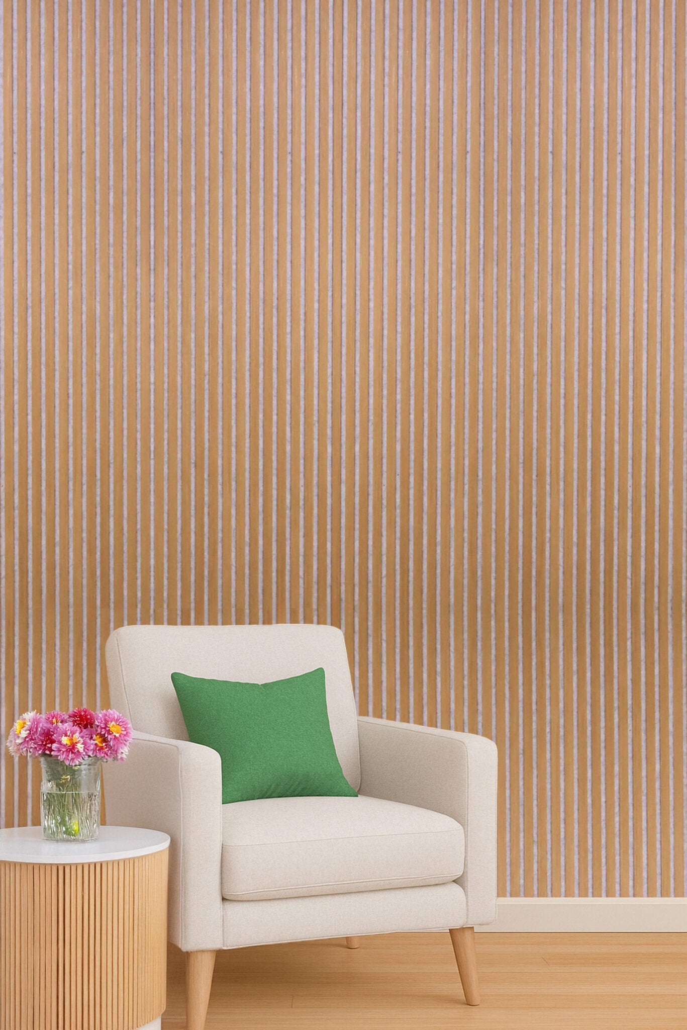Acoustic Slatted Wall Panel 240 x 60cm - Classic Oak & Walnut (Grey Backing) x 1 panel