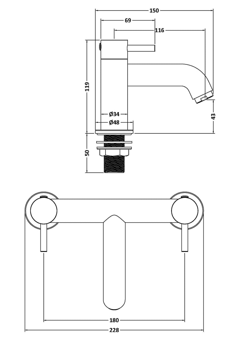 nuie choice Cartegena Chrome Bath Filler - Technical dimensions