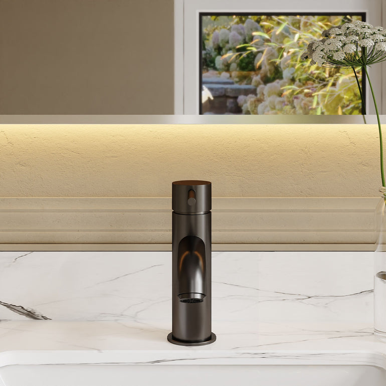 nuie choice Cartegena Matt Black Mono Basin Mixer With Push Button Waste - Lifestyle image