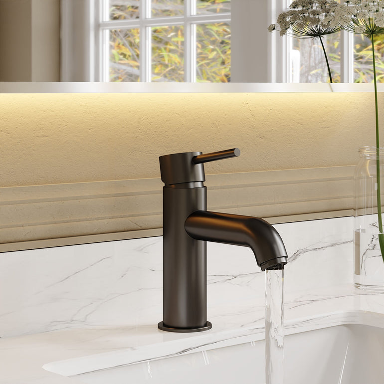 nuie choice Cartegena Matt Black Mono Basin Mixer With Push Button Waste - Lifestyle image