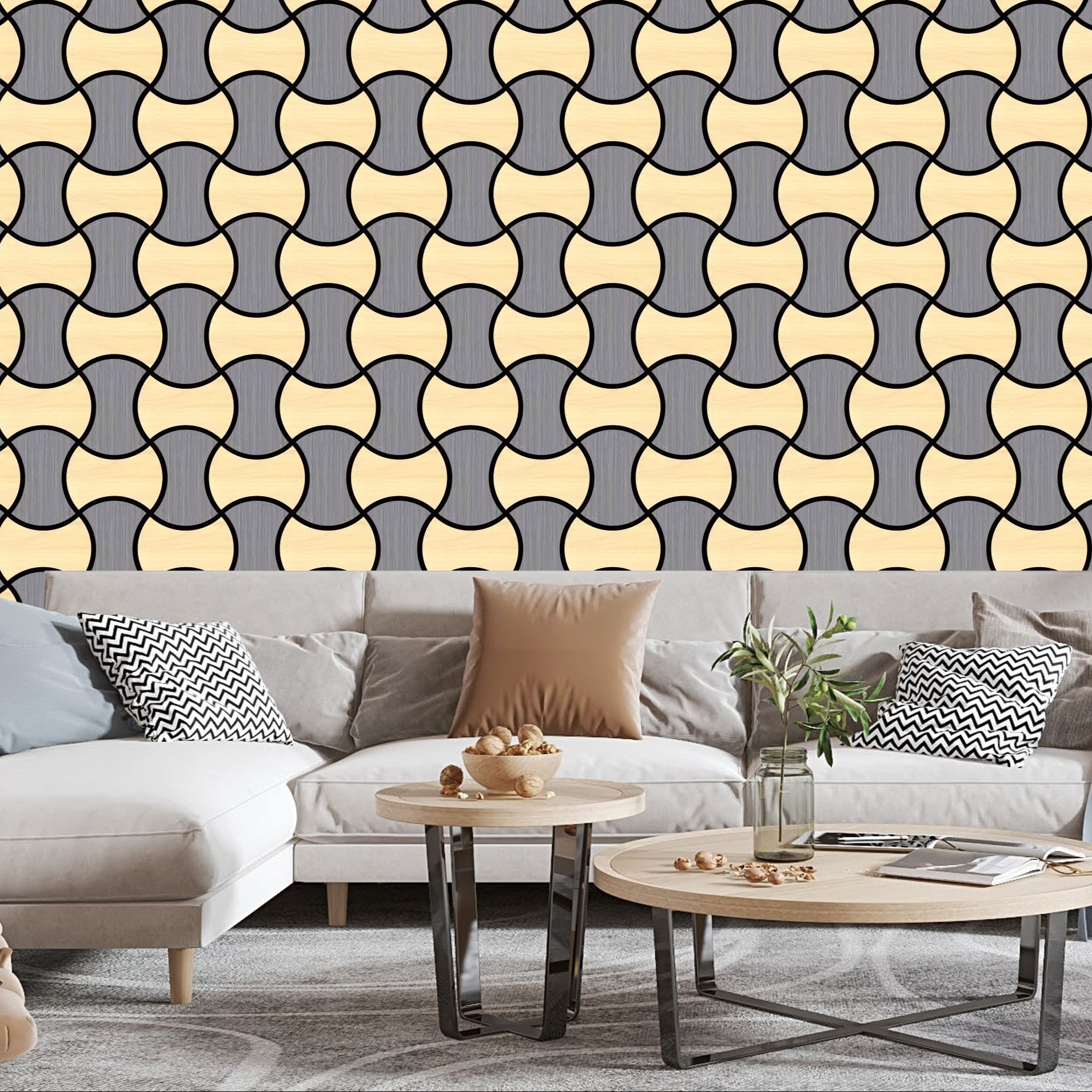 Acoustic Geometric Tessellate Panel – Nordic Grey & Oak Mix - 600mm x ...