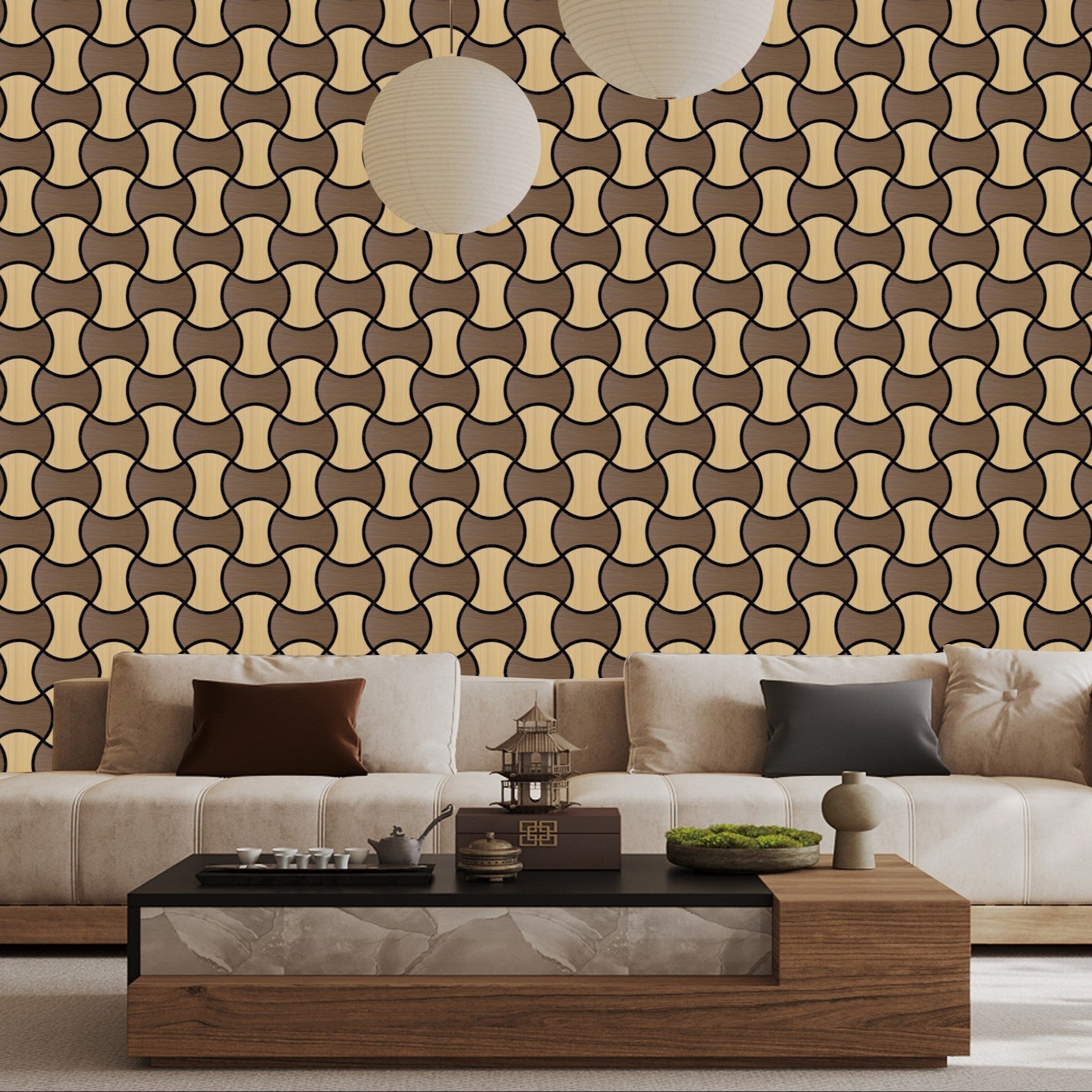 Acoustic Geometric Tessellate Panel – Smoked Walnut & Oak Mix - 600mm ...