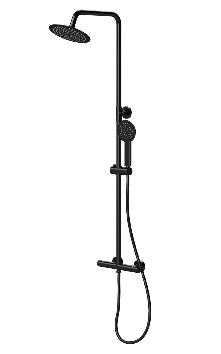 nuie choice Matt Black Round Dual Shower Valve Rigid Riser Kit - Main product image