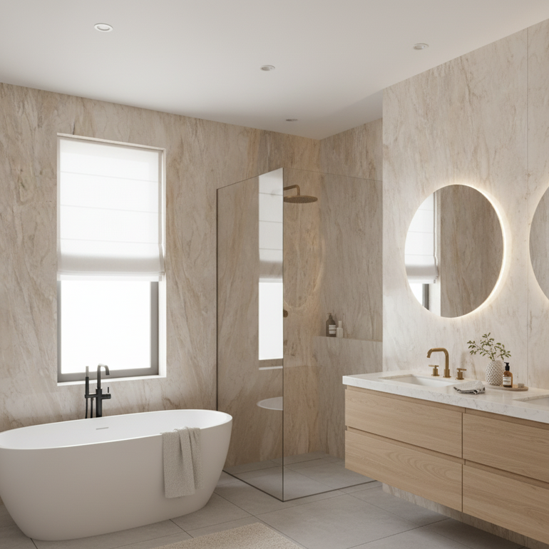 10mm PVC Bathroom & Shower Wall Panels | 240cm X 60cm | Cream Marble Effect | 100% Waterproof