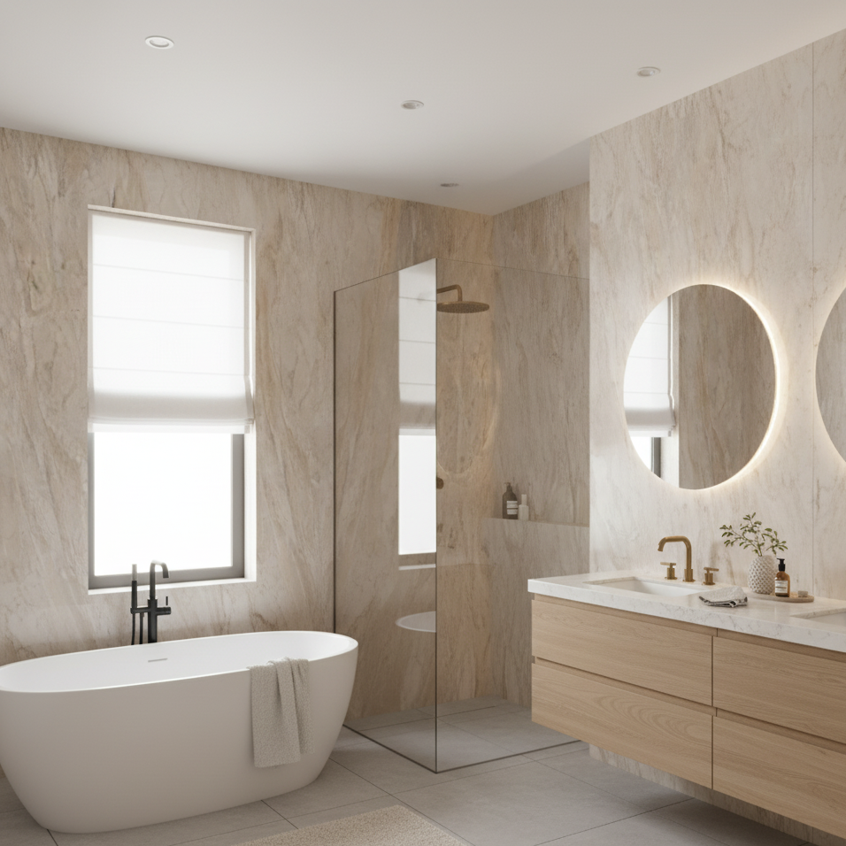 10mm PVC Bathroom & Shower Wall Panels | 240cm X 60cm | Cream Marble Effect | 100% Waterproof