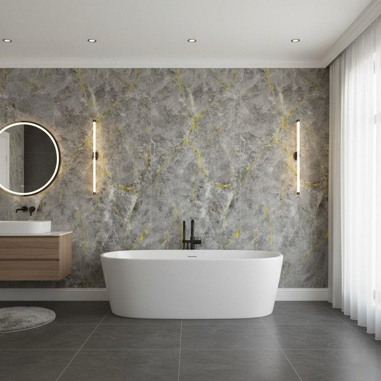 Grey and gold marble effect PVC bathroom wall panel