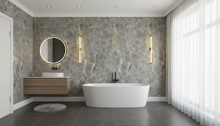 Grey and gold marble effect PVC bathroom wall panel