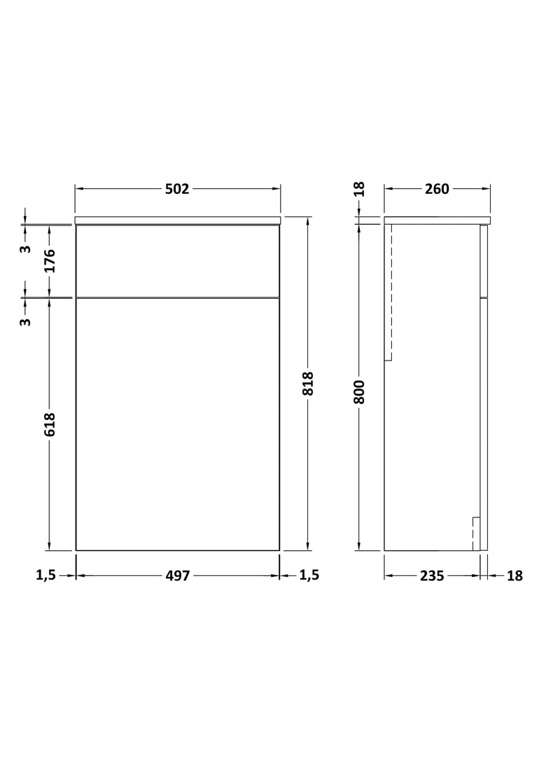 nuie Arno 500mm Midnight Blue Floor Standing WC Unit - Technical dimensions