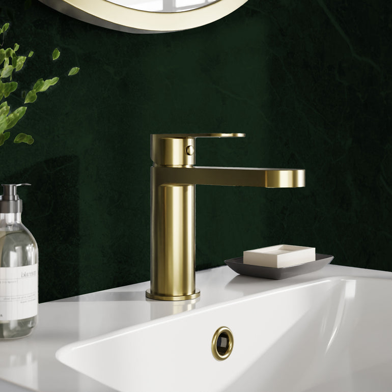 nuie choice Halstatt Brushed Brass Mono Basin Mixer With Push Button Waste - Lifestyle image